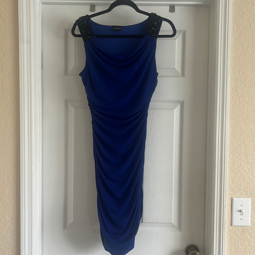 Royal blue dress with black details